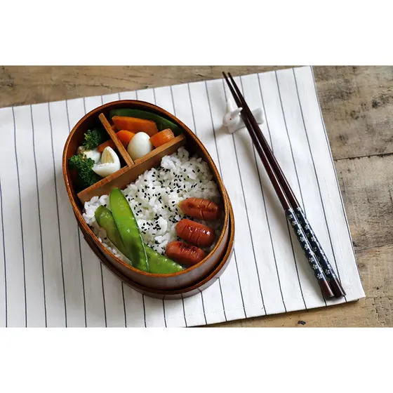 Estilo japonês bento caixa Oval marrom madeira Sushi lancheira simples criativo talheres de madeira adulto bento caixa 6