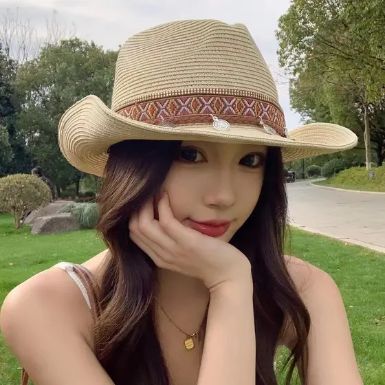 Moda cavaleiro estilo ao ar livre ocidental grandes homens guarda-sol Cowboy montanhismo na moda chapéu de palha senhora