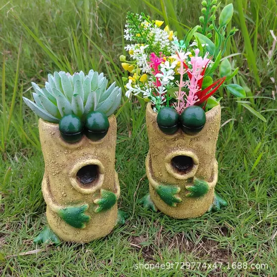 Vaso de flores fofo de sapo de olhos grandes, decoração de resina de jardim, pátio criativo, vaso de flores retrô, ornam