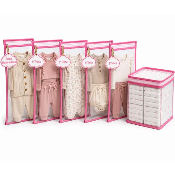Kit 5 Saquinhos Maternidade Zíper com TAG de Identificação + 1 Nécessaire Porta Fraldas Remédio