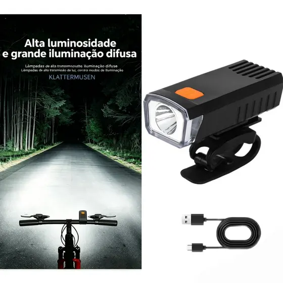 Farol de Bicicleta Portátil 3 Modos Leve e Fácil de Instalar Alta Luminosidade