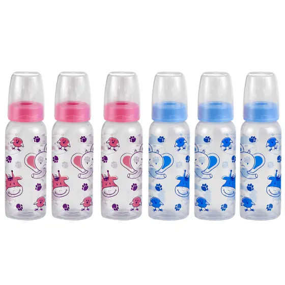 Kit Mamadeiras Bebê 6 Unidades 3 Rosas e 3 Azuis 240ml