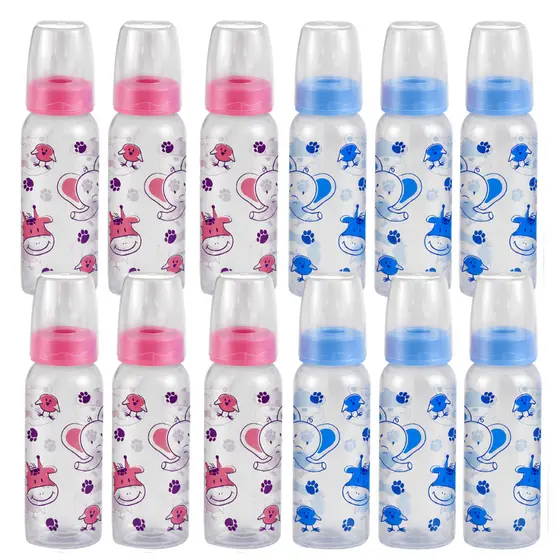 Kit 12 Mamadeiras Bebê 240ml – 6 Azuis e 6 Rosas