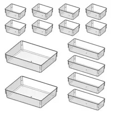 Kit 14 Organizadores Acrílico Cristal Modular Para Geladeiras Gavetas Armários e Maquiagens