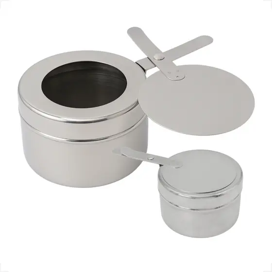 Suporte Queimador de Álcool em Aço Inox com Tampa para Rechaud Buffet Combustível Mesa