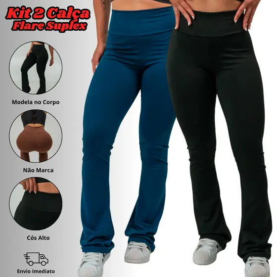 Kit 2 Calça Legging Flare Bailarina Modela Corpo Leg Boca De Sino Cintura Alta Zero Transparência Promoção