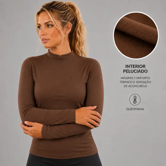 Blusa Térmica Feminina Peluciada Inverno Segunda Pele Gola Média Quentinha Inverno