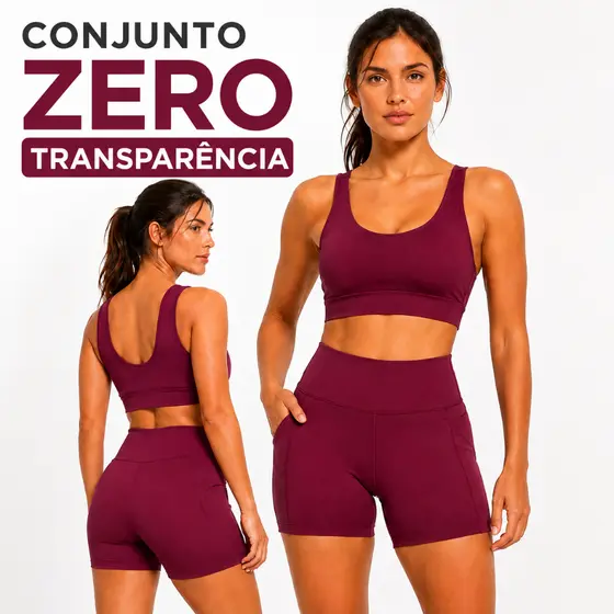 Conjunto de Academia Feminino Short com Bolso Zero Transparência e Cintura Alta +Top com Forro Duplo