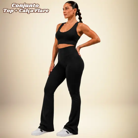 Conjunto Calça Leg e Top Zero Transparência Fitness Legging Feminino Cintura Alta Academia Treino