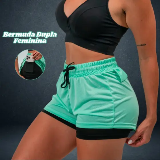 Bermuda Feminina Fitness Dupla Compressão Short Bolso Interno Dry Fit Roupa Academia Treino Promoção