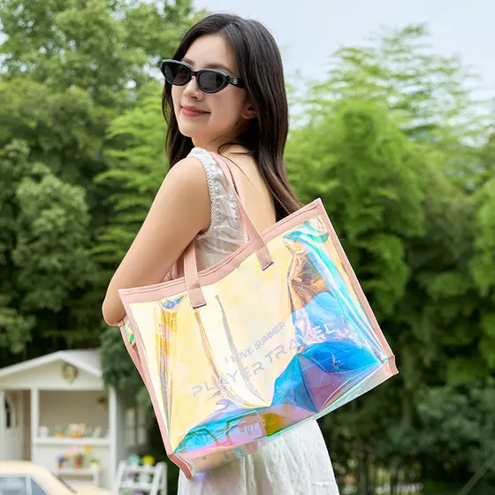 TPU Laser Natação À Prova D'água Bolsa Grande Capacidade Praia Tote Aptidão Armazenamento De Roupas