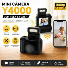 Mini Câmera Digital Y4000 1080P Com Tela LCD e Flash, Câmera Portátil para Fotos e Gravação de Vídeos