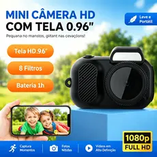 Câmera Mini Pequena HD 1080p com Tela LCD Filtro, Longa Duração Perfeita pra Estudante gravar aulas e selfie