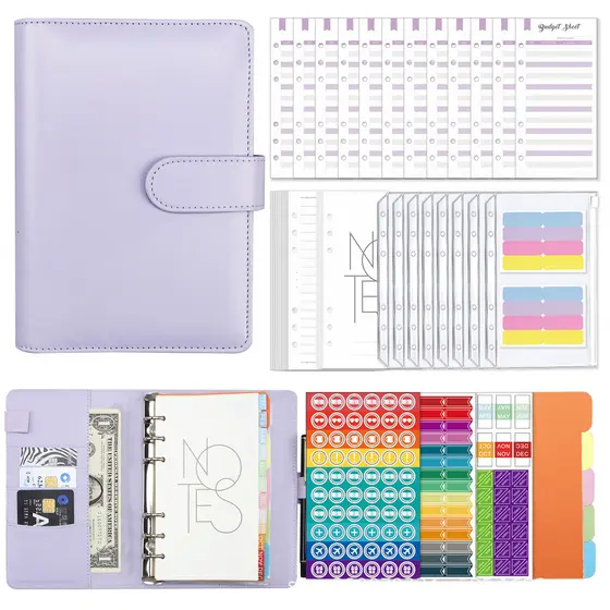 Caderno de Contabilidade de Folhas Soltas em Couro PU Macaron A6, Planejador Financeiro Criativo para Orçamento de Dinhe