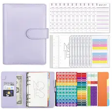 Caderno de Contabilidade de Folhas Soltas em Couro PU Macaron A6, Planejador Financeiro Criativo para Orçamento de Dinhe