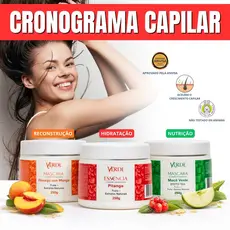 Kit Cronograma Capilar 3 Máscaras Hidratação Nutrição Reconstrução Brilho Maciez Profissional Salão