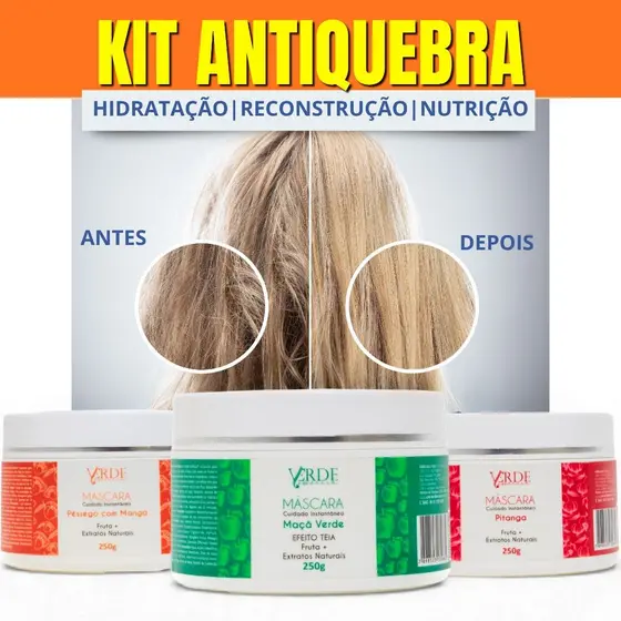 Kit Cronograma Capilar HNR 3 Máscaras Profissionais Salão Em Casa Crescimento Capilar Anti Queda