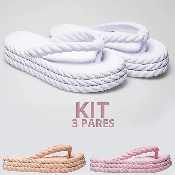 Kit 1 2 e 3 Pares Tamanco 3 Trança Feminino Dia a Dia