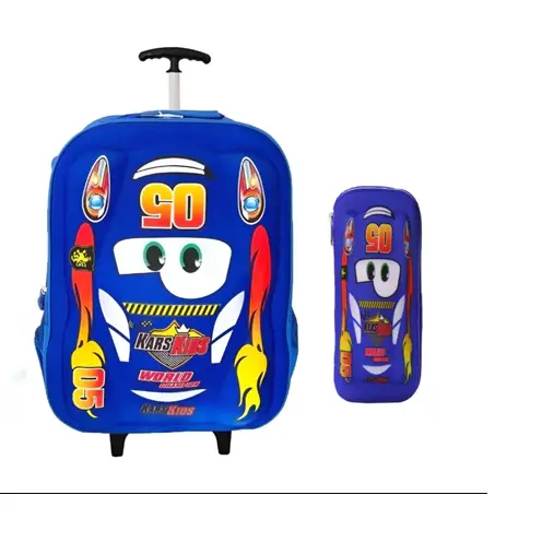 Kit Mochila Carrinho 1Hsta Com Estojo Escolar Menino, Reforçada 3D Mcqueem