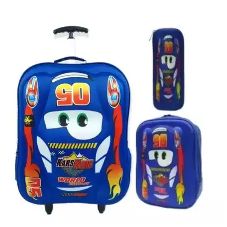 Kit Mochila Rodinha + Lancheira + Estojo infantil carro 3D Infantil menino Escolar