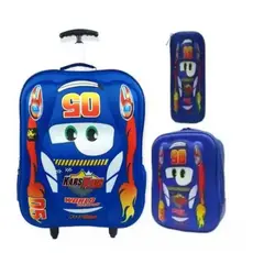 Kit Mochila Rodinha + Lancheira + Estojo infantil carro 3D Infantil menino Escolar