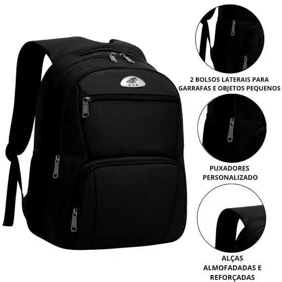 Mochila Impermeavel de Costa Juvenil Cor Preta, Reforçada Unissex KV2401-3
