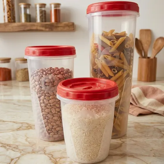 Kit 3 Pote Organizador Tampa Rosqueável 1L 1,5L e 2L Para Cozinha Despensa Geladeira Mantimento Casa