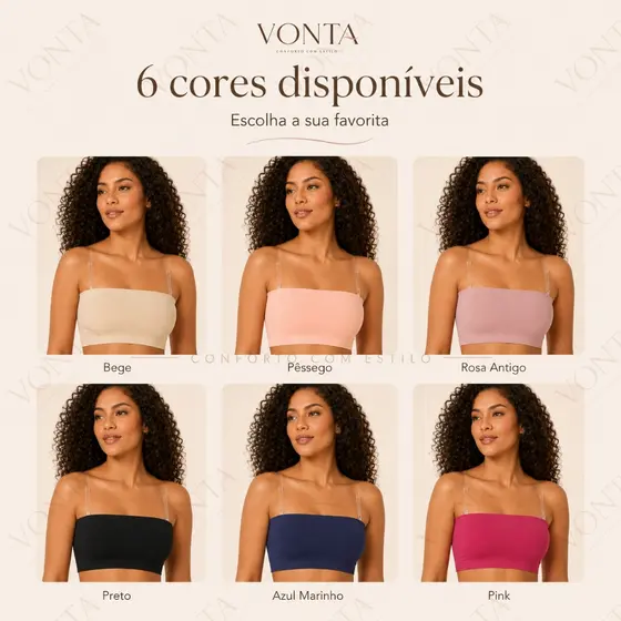 Top Faixa Feminino Sem Costura com Alça Transparente Removível Tomara que Caia Kit 1 2 3