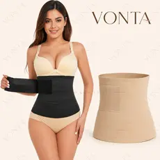 Cinta Modeladora Feminina Abdominal Com Velcro Ajustável Cintura Alta Compressão Firme Faixa Redutora Bege Pret