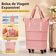 Bolsa Mala de Viagem Feminina com Rodinhas 360° Grande Capacidade Expansível Compartimento Seco Molhado Maternidade