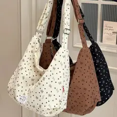 Bolsa Feminina Cotelê Estampada Grande Capacidade Casual Faculdade Trabalho