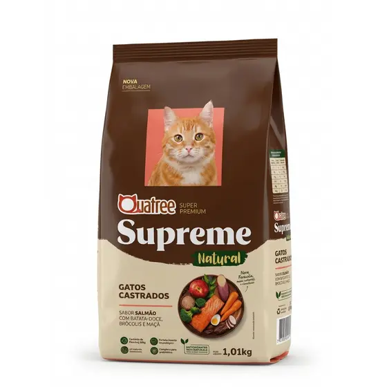 Ração Gatos Castrados Quatree Supreme Salmão e Batata Doce 1kg Super Premium Natural