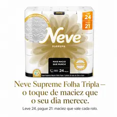Papel Higiênico Neve Supreme Folha Tripla  24 Rolos de 20m de Conforto Qualidade e Grande Economia