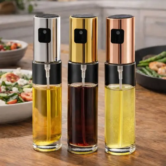 Kit 2 unidades Spray Azeite 100ml Vidro Inox Borrifador Óleo Vinagre Shoyu Cozinha Premium Prateado, Dourado e Rosê