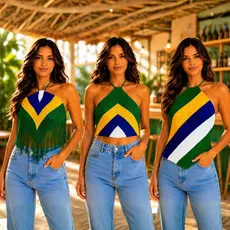 Cropped Feminino Crochê Brasil Frente Única Tricô Vazado Costas Abertas Verão