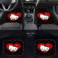 Conjunto de tapete para pés de carro com tema Hello Kitty Love de 4 peças, conjunto de 4 peças, carpete de carro doce pa