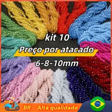 🔥[BR  Local]Pacote 10 Fios de Cristal Facetado Colorido 6/8/10mm - Miçangas de Vidro Para Bijuterias e Artesanato DIY
