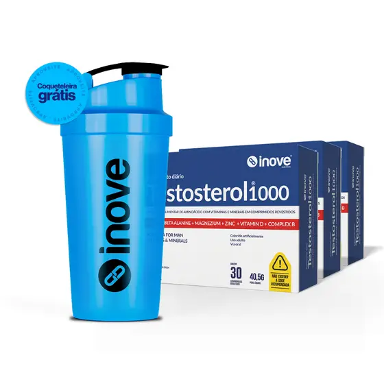 Kit 3 Testosterol 1000 Original e ainda leva uma Coqueteleira Inove 90 Comprimidos Energia Masculina Vitalidade