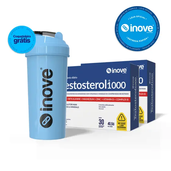 Kit 2xTestosterol 1000 Original e ainda leva uma Coqueteleira Inove 60 Comprimidos Energia Masculina Vitalidade