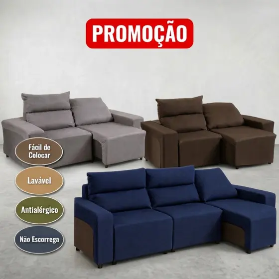 Protetor Capa Sofá Retrátil e Reclinável 2 ou 3 lugares Veste Facil