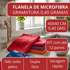 Kit Flanela Toalha Microfibra 40x40cm Limpeza 3, 6, 9 ou 12 Panos Alta Absorção Não Risca