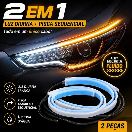 Kit 2 peças Fita Led 60 cm DRL 3000k 6000k Flexivel Farol E Seta