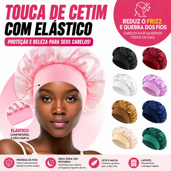 1 / 2 Pcs Touca/Gorro de Cetim Para Domir com Aba Faixa Larga Gigante Cabelo Anti Frizz Toca Head