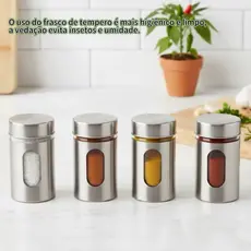 Saleiro Regulável Inox com Janela de Vidro Pote de Sal Pimenta 160ml