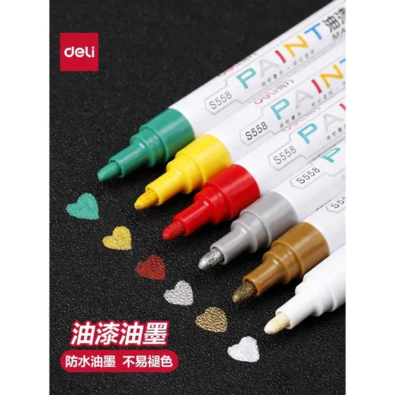 Deli Paint Pen À Prova D 'Água Não É Fácil de Desbotar Caneta Marcadora Industrial Dourada Preto Branco Reparação de Pne