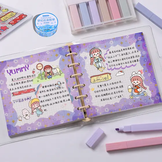 Tirado 2024 Novo Estilo Manual Quadrado Manual Quadrado Caderno de Folhas Soltas Alunos da Escola Primária Diário Destac