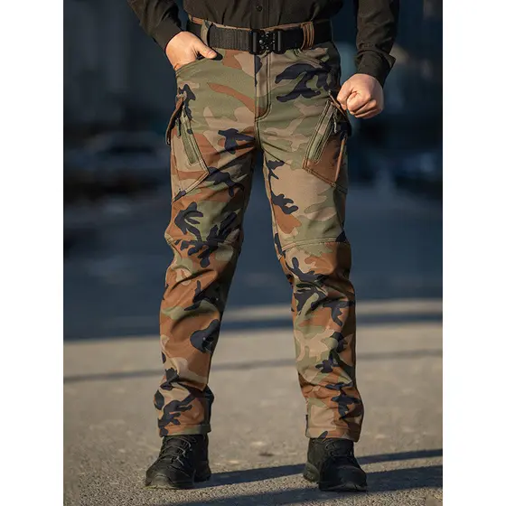 Calças táticas de lã macia de lã masculina outono inverno à prova de vento IX9 ventilador militar ao ar livre macacão el