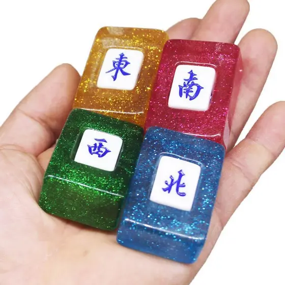 Glitter cristal mahjong marca direção Zhuang Fengzhuang dados Material de resina mão esfregando casa automática mahjong