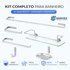 Kit Acessórios Quadrado 5 Peças + 1 Porta Shampoo Reto Inox e Alumínio Cromado Porta Toalhas Papeleira Saboneteira