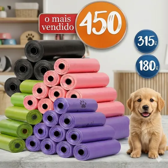 Kit 450/315/180/3 Refil Saquinhos Cata Coco Refil Sacos De Lixo Pet Gato E Cachorro Saco Plástico